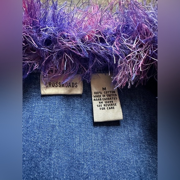 Vintage Y2K Crossroads Denim Jacket w/ Purple Faux Fur Collar Women’s Medium - Picture 4 of 7